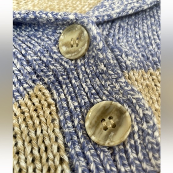 Zara Oversized Striped Sweater Blue Tan Chunky Knit Buttons Mock Neck Woman’s S - Picture 8 of 15